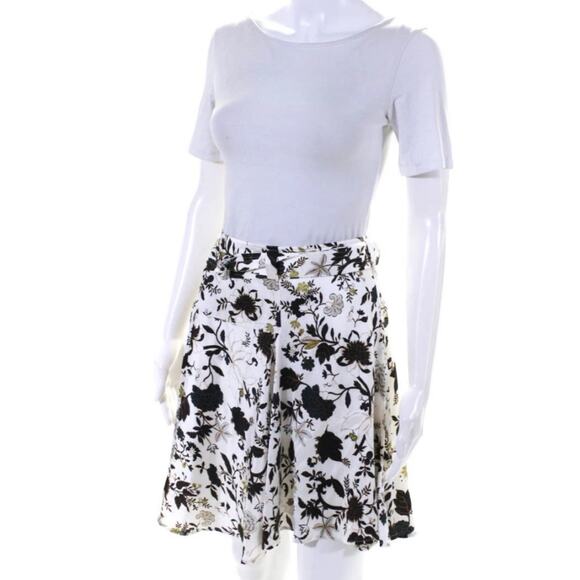 A.L.C. Brien Cream Brown Blue Jacobean Floral Silk Flutter Mini Skirt 8 - Picture 5 of 12
